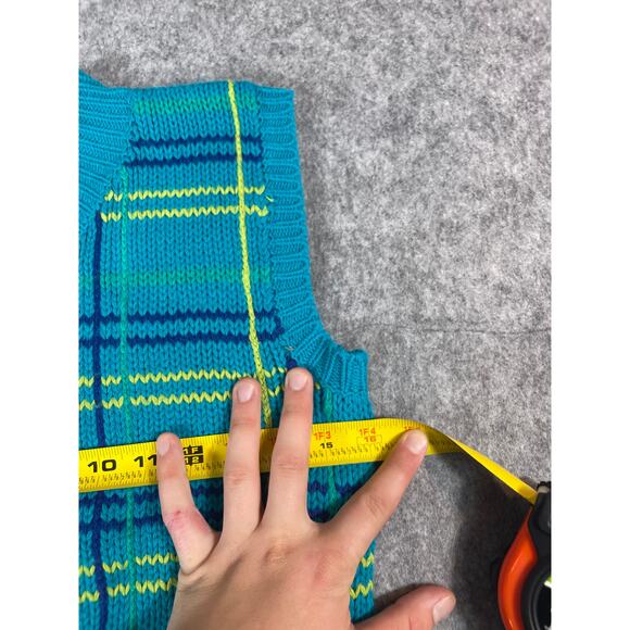 Vintage 90s Esprit Plaid Vest Sweater Womens XS Blue Knit Pullover Preppy Funky - Picture 3 of 4